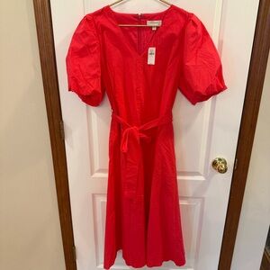 Banana Republic NWT! Medium Pink/Red Belted Pouf Sleeve Dress